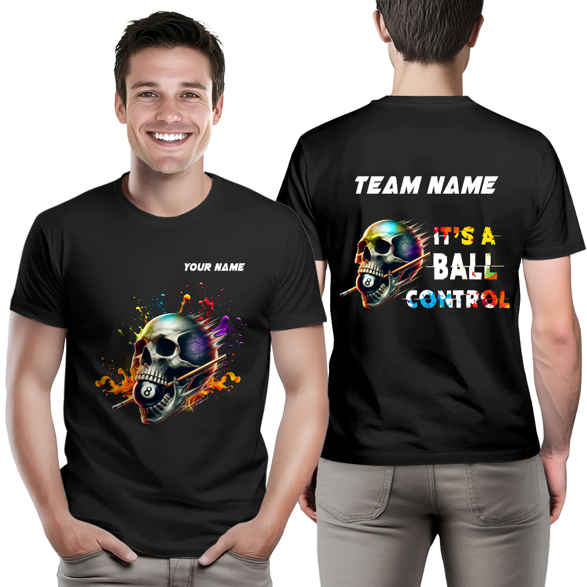 It's A Ball Control Funny Colorful Skull Billiard T-Shirts Custom 8 Ball Pool Shirt For Team Player TDM3919