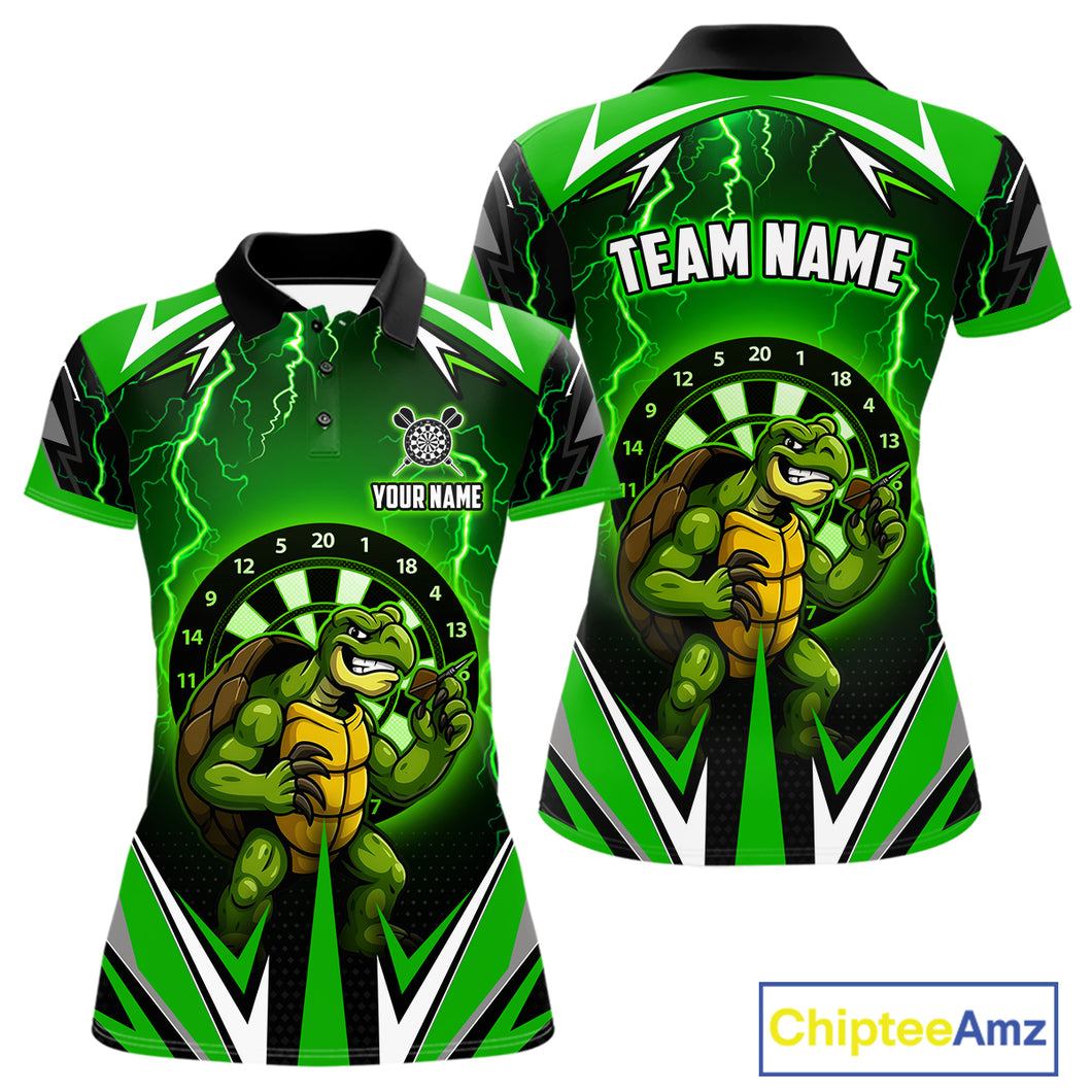 Personalized Funny Turtle Darts Shirt For Women Custom Thunder Lightning Green Darts Team Jerseys TDM4664