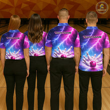 Load image into Gallery viewer, Custom Thunder Lightning Blue And Pink Bowling Shirt For Men, Bowling Team Jersey Polo &amp; 1/4 Zip TDM6190