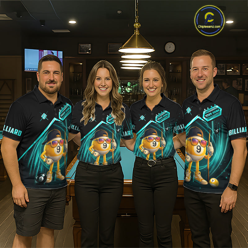 Turquoise Funny 9 Ball Pool Billiard Shirt For Women Custom Billiard Team Jersey Polo & 1/4 Zip TDM6615