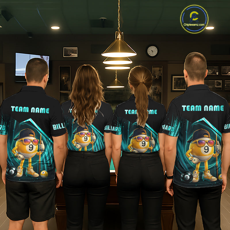 Turquoise Funny 9 Ball Pool Billiard Shirt For Women Custom Billiard Team Jersey Polo & 1/4 Zip TDM6615