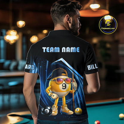 Blue Funny 8 Ball & 9 Ball Pool Billiard Shirt For Men Custom Billiard Team Jersey Polo & 1/4 Zip TDM6616