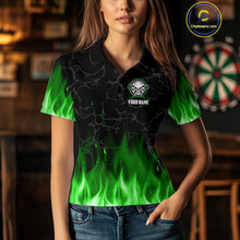 Load image into Gallery viewer, Fire Flame Skull Darts Polo &amp; Quarter Zip Custom Darts Shirts For Women, Darts Team Jersey|Green TDM5321