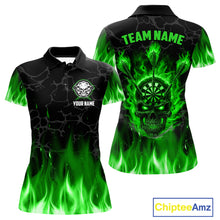 Load image into Gallery viewer, Fire Flame Skull Darts Polo &amp; Quarter Zip Custom Darts Shirts For Women, Darts Team Jersey|Green TDM5321