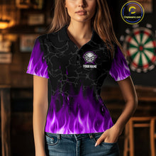 Load image into Gallery viewer, Fire Flame Skull Darts Polo &amp; Quarter Zip Custom Darts Shirts For Women, Darts Team Jersey|Purple TDM5322