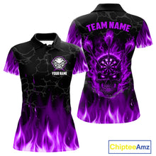 Load image into Gallery viewer, Fire Flame Skull Darts Polo &amp; Quarter Zip Custom Darts Shirts For Women, Darts Team Jersey|Purple TDM5322