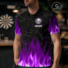 Load image into Gallery viewer, Fire Flame Skull Darts Polo &amp; Quarter Zip Custom Darts Shirts For Men, Darts Team Jersey|Purple TDM5322