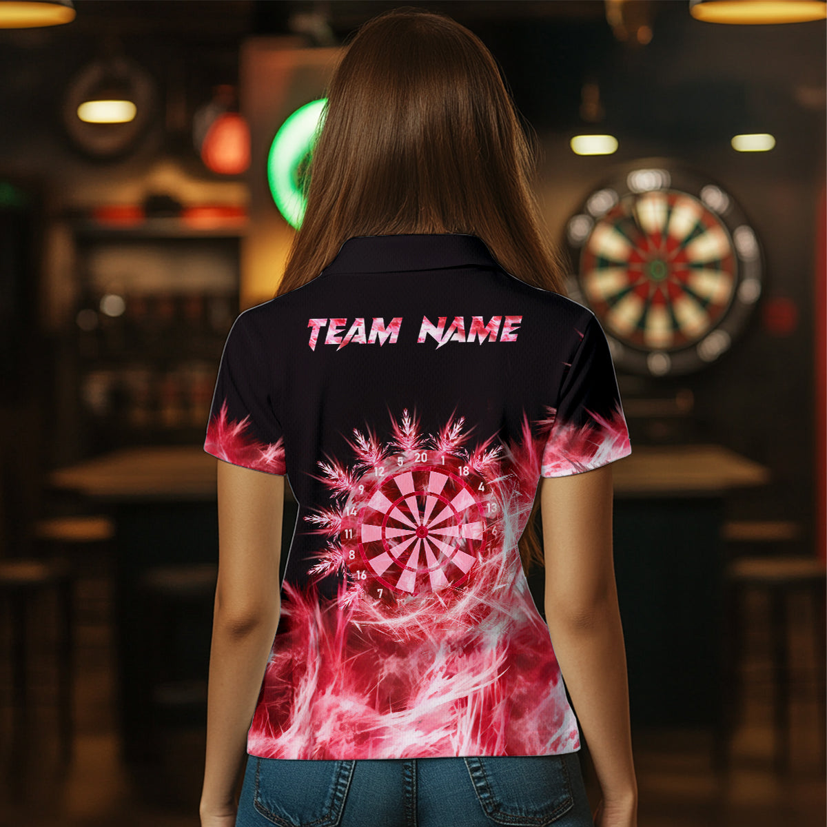 Red Icy Lights Darts Polo & Quarter Zip Custom Dart Shirts For Women Darts Team Jerseys Outfit TDM5323