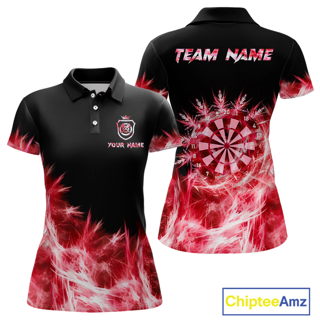 Red Icy Lights Darts Polo & Quarter Zip Custom Dart Shirts For Women Darts Team Jerseys Outfit TDM5323