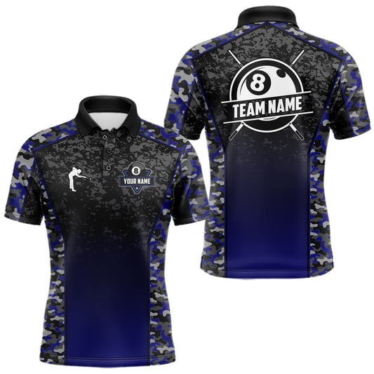 Navy Blue Camo 8 Ball Billiard Shirt For Men Custom Pool Team Shirt, Billiard Jersey Polo & 1/4 Zip TDM5580
