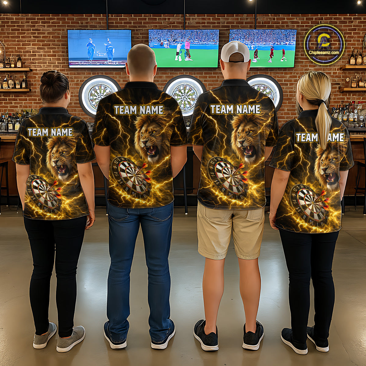 Custom Yellow Dartboard Thunder Lightning Lion Darts Shirt For Women, Darts League Team Jersey TDM5815