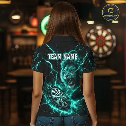 Custom Turquoise Dartboard Thunder Lightning Lion Darts Shirt For Women, Darts League Team Jersey TDM5816