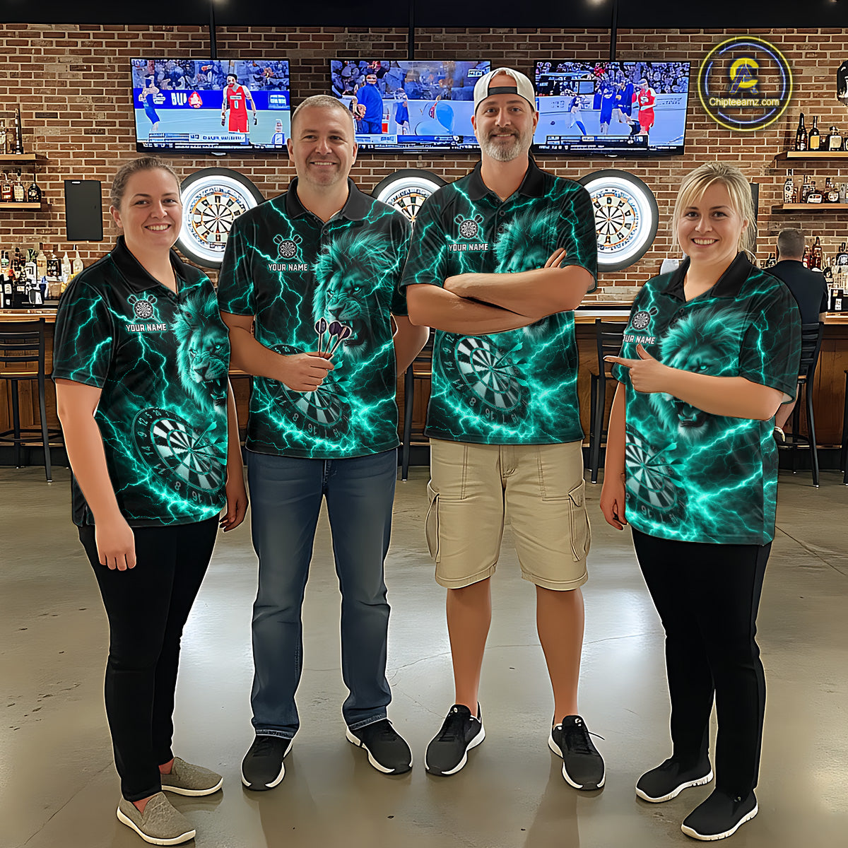 Custom Turquoise Dartboard Thunder Lightning Lion Darts Shirt For Women, Darts League Team Jersey TDM5816
