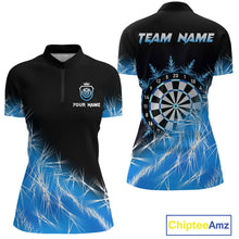 Load image into Gallery viewer, Blue Icy Lights Womens Darts Polo &amp; Quarter Zip Custom Dart Shirts For Team Darts Jerseys TDM3799