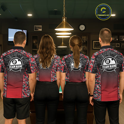 Red Camo 8 Ball Billiard Shirt For Women Custom Pool Team Shirt, Billiard Jersey Polo & 1/4 Zip TDM6200