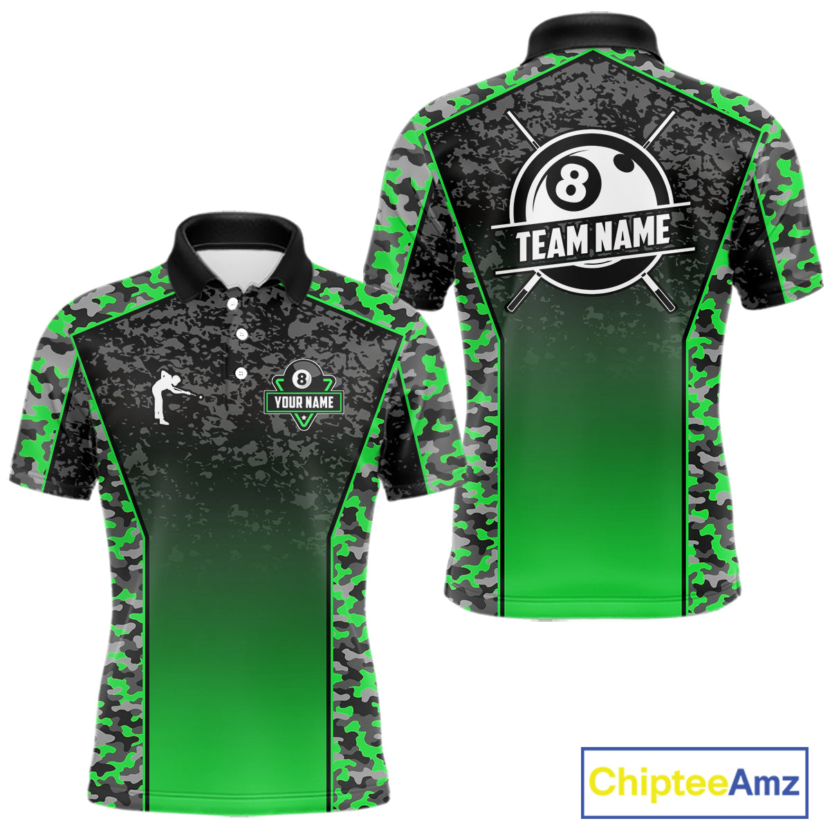 Green Camo 8 Ball Billiard Shirt For Men Custom Pool Team Shirt, Billiard Jersey Polo & 1/4 Zip TDM6201