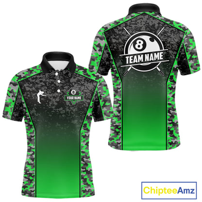 Green Camo 8 Ball Billiard Shirt For Men Custom Pool Team Shirt, Billiard Jersey Polo & 1/4 Zip TDM6201