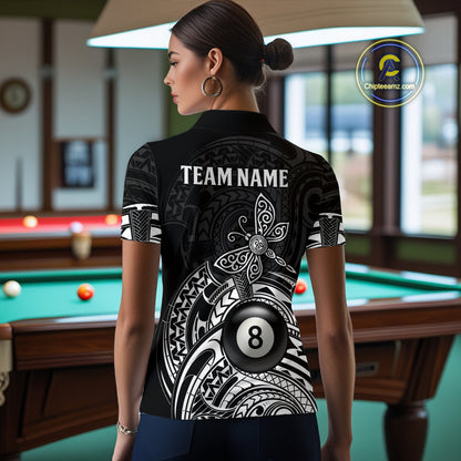 Custom White Black Tribal Dragonfly Billiard Shirts For Women | 8 Ball Pool Team Jerseys TDM4689