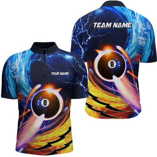 Personalized Blue Orange 8 Ball Billiard Men Quarter-Zip Shirts Custom Billiard Uniform  TDM0443