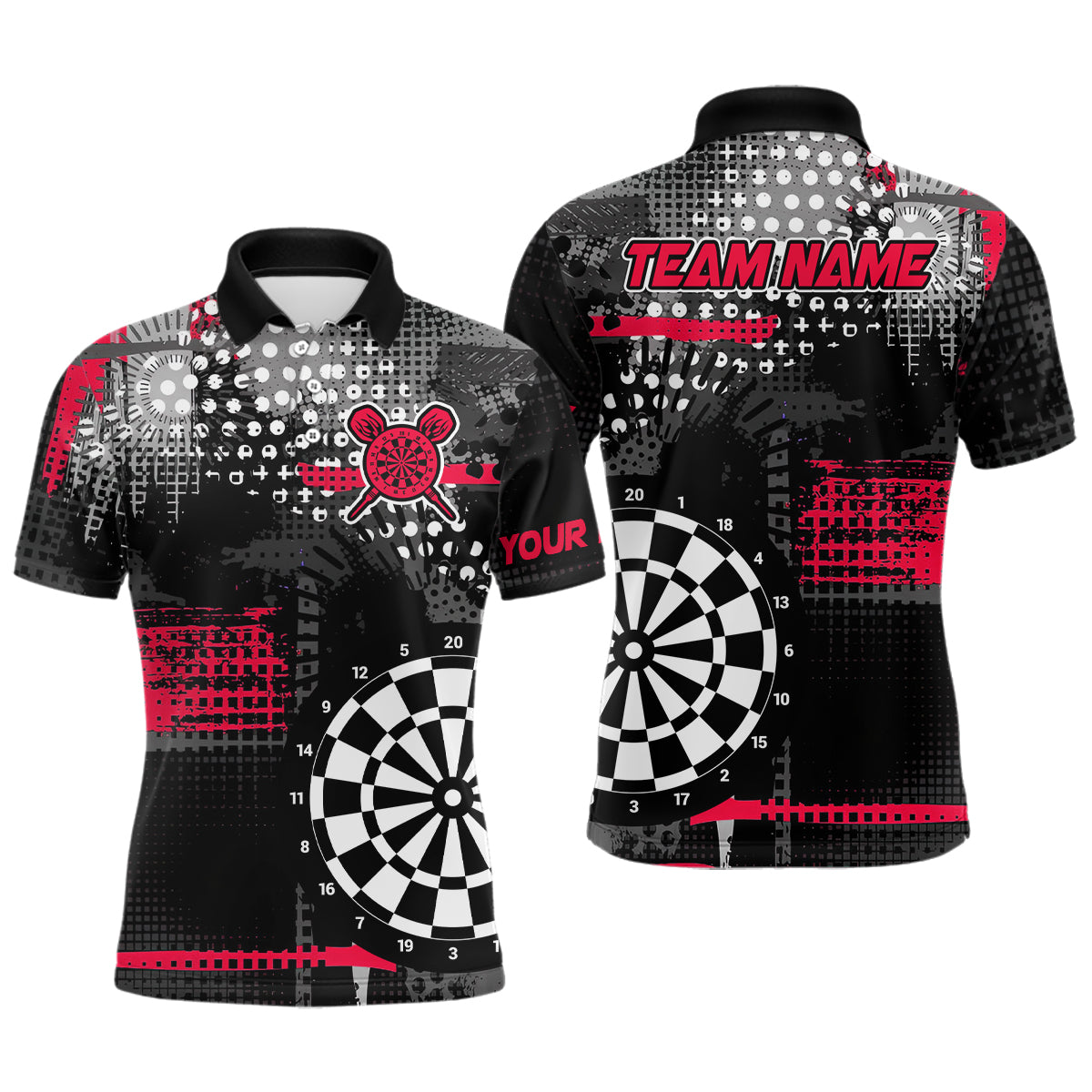 Personalized Grunge Dotted Pattern Dart Polo & Quarter Zip Custom Men Dart Shirt Dart Jersey | Red TDM3337