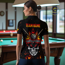 Load image into Gallery viewer, Personalized Fire Flame Skull American Flag Billiard Shirts For Women, 8 Ball Pool Billiard Jerseys TDM3340