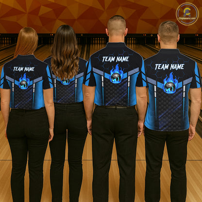 Black And Blue Bowling Jersey For Women Custom Flame Bowling Shirt Team Polo & Quarter Zip TDM5823