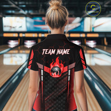 Load image into Gallery viewer, Black And Red Bowling Jersey For Women Custom Flame Bowling Shirt Team Polo &amp; Quarter Zip TDM5824