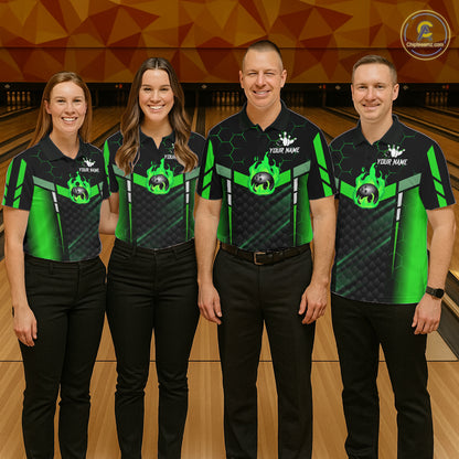 Black And Green Bowling Jersey For Women Custom Flame Bowling Shirt Team Polo & Quarter Zip TDM5825