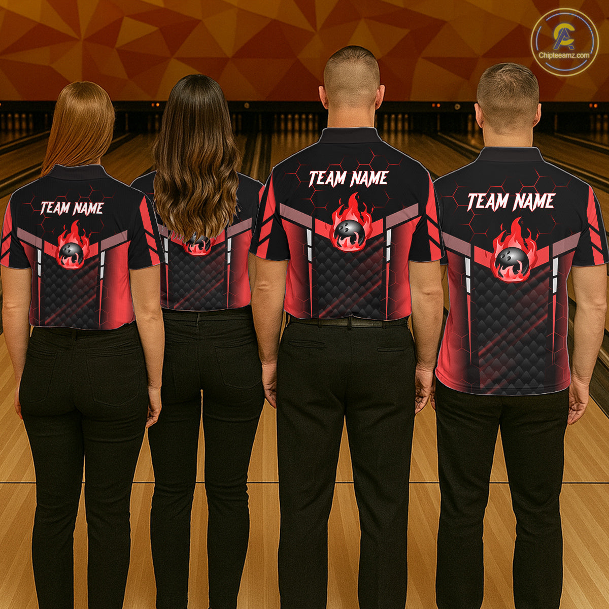Black And Red Bowling Jersey For Women Custom Flame Bowling Shirt Team Polo & Quarter Zip TDM5824