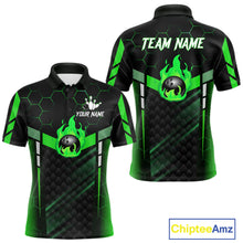 Load image into Gallery viewer, Black And Green Bowling Jersey For Men Custom Flame Bowling Shirt Team Polo &amp; Quarter Zip TDM5825