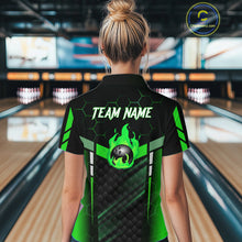 Load image into Gallery viewer, Black And Green Bowling Jersey For Women Custom Flame Bowling Shirt Team Polo &amp; Quarter Zip TDM5825