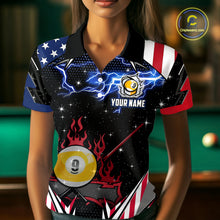 Load image into Gallery viewer, 9 Ball Pool Billiard Jerseys Custom Lightning American Flag Women Billiard Shirts, 9 Ball Team Shirts TDM2867