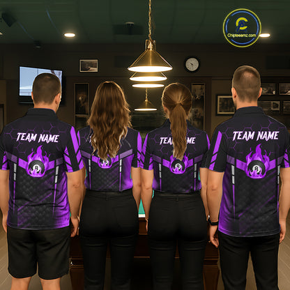 Personalized Purple 8 Ball Flame Billiard Shirt For Women Custom Billiard Team Jersey Polo & 1/4 Zip TDM5585