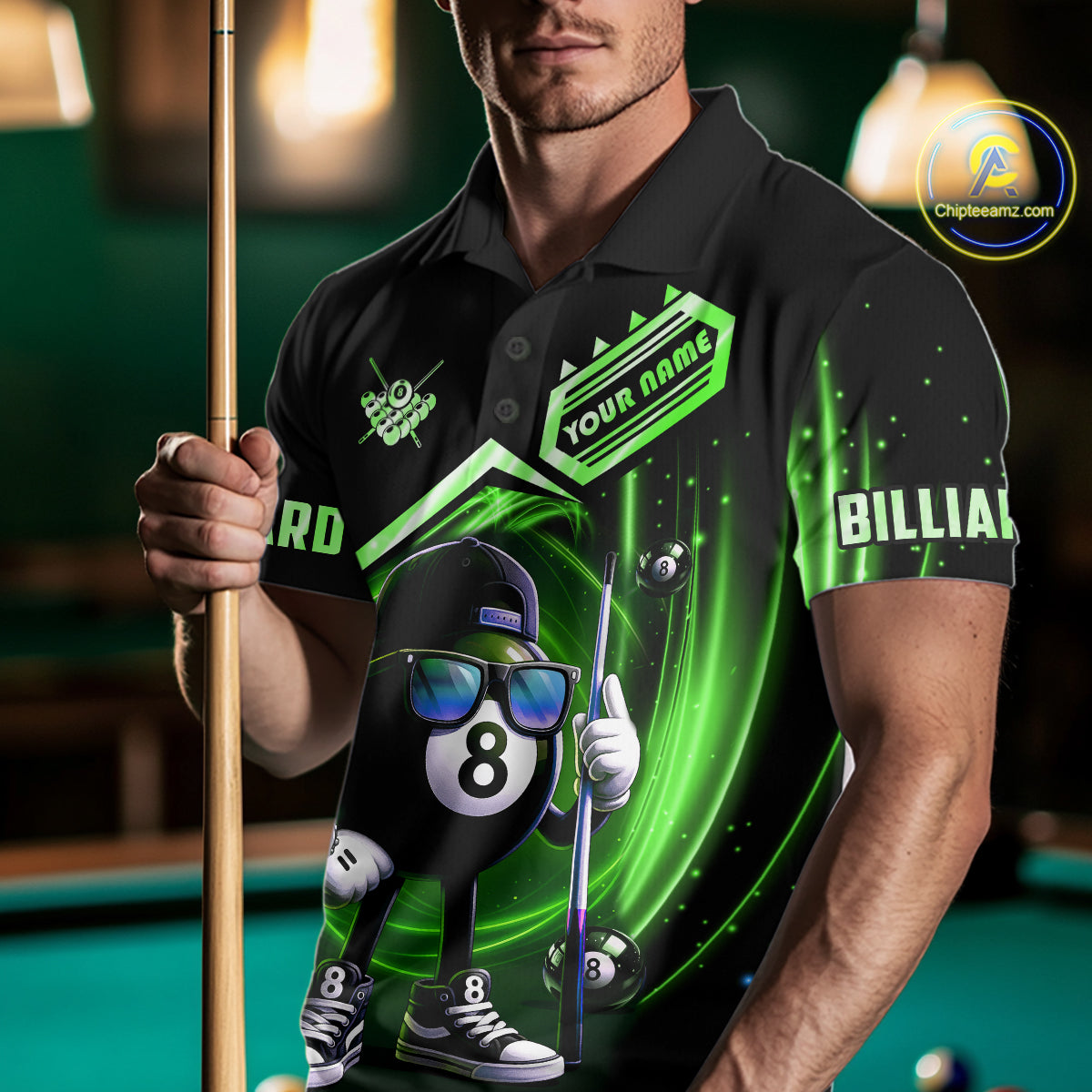 Green Funny 8 Ball Billiard Shirt For Men Custom Pool Team Shirt, Billiard Jersey Polo & 1/4 Zip TDM5833