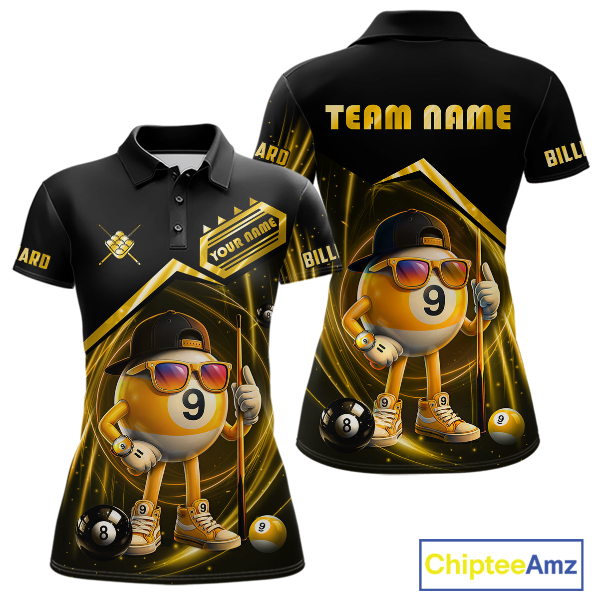 Yellow Funny 9 Ball Billiard Shirt For Women Custom Pool Team Shirt, Billiard Jersey Polo & 1/4 Zip TDM5835