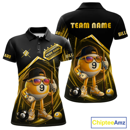 Yellow Funny 9 Ball Billiard Shirt For Women Custom Pool Team Shirt, Billiard Jersey Polo & 1/4 Zip TDM5835
