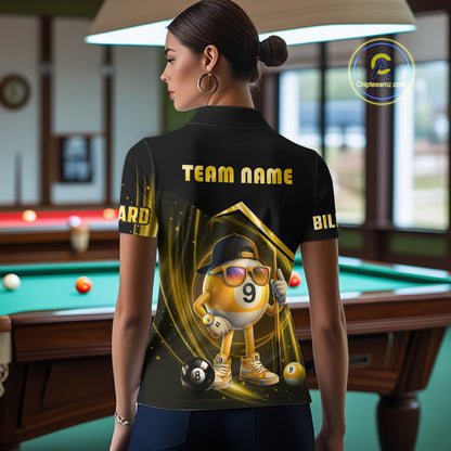 Yellow Funny 9 Ball Billiard Shirt For Women Custom Pool Team Shirt, Billiard Jersey Polo & 1/4 Zip TDM5835