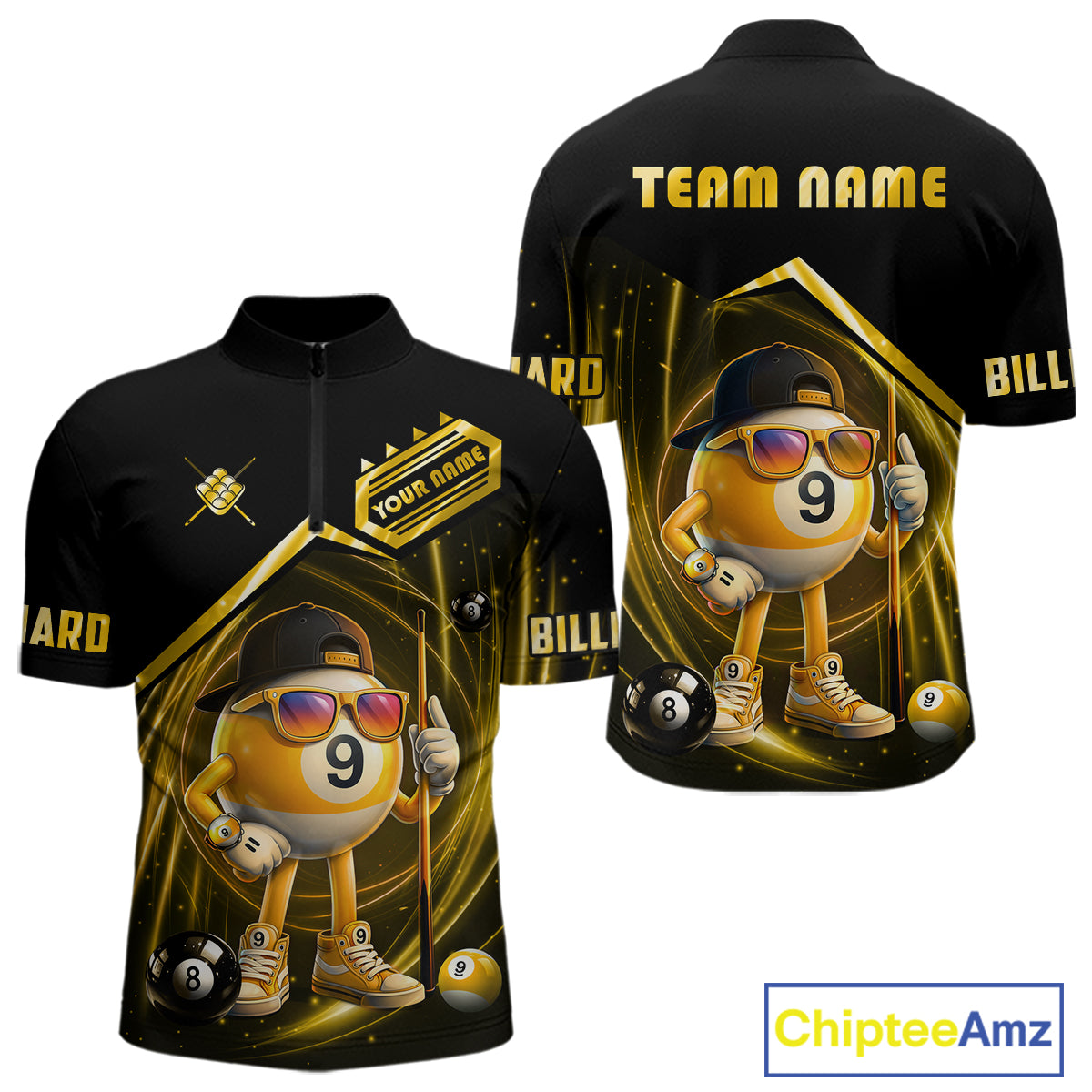 Yellow Funny 9 Ball Billiard Shirt For Men Custom Pool Team Shirt, Billiard Jersey Polo & 1/4 Zip TDM5835