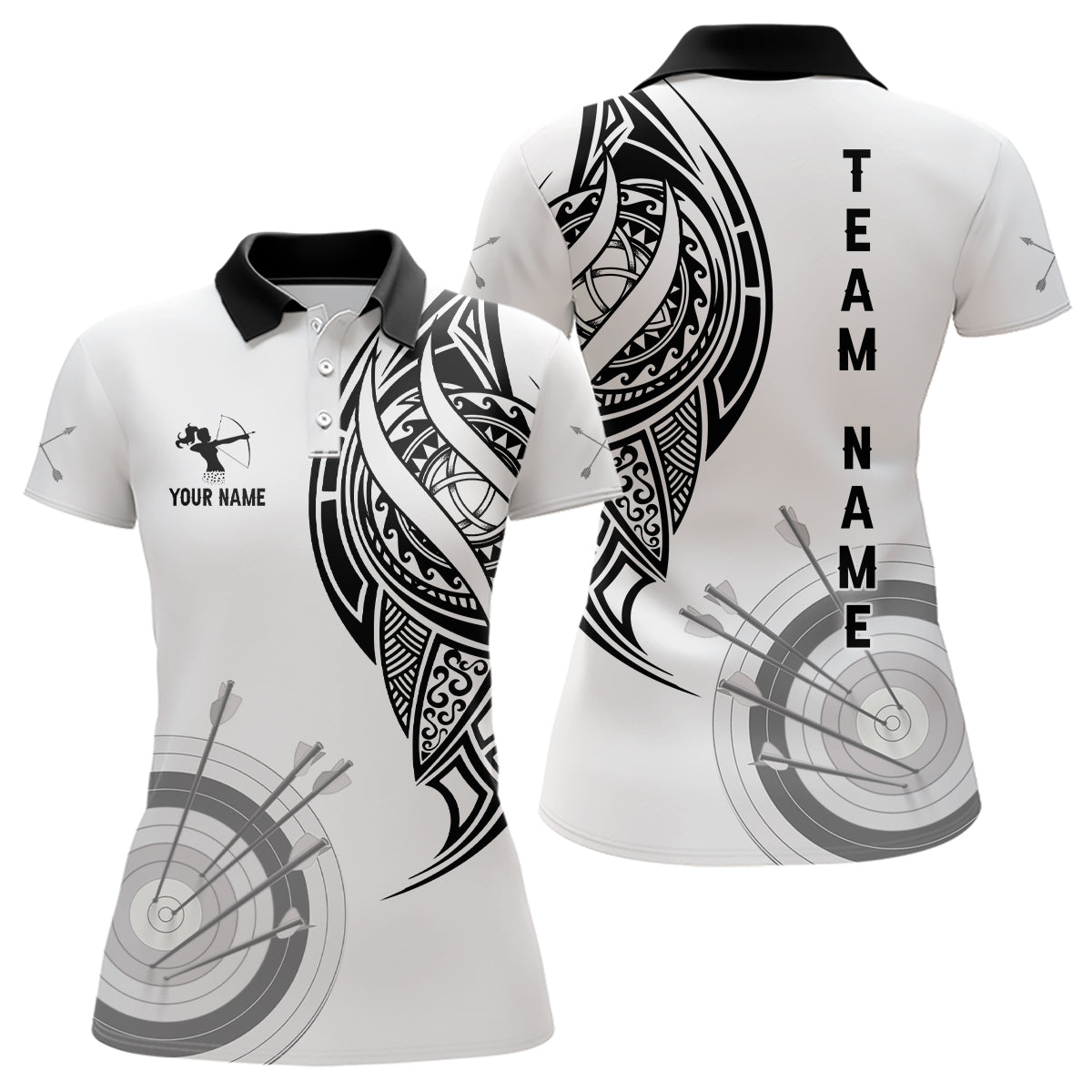 Personalized White Tribal Archery Polo Shirts For Women Custom Archery Shirts Design For Team  TDM0658