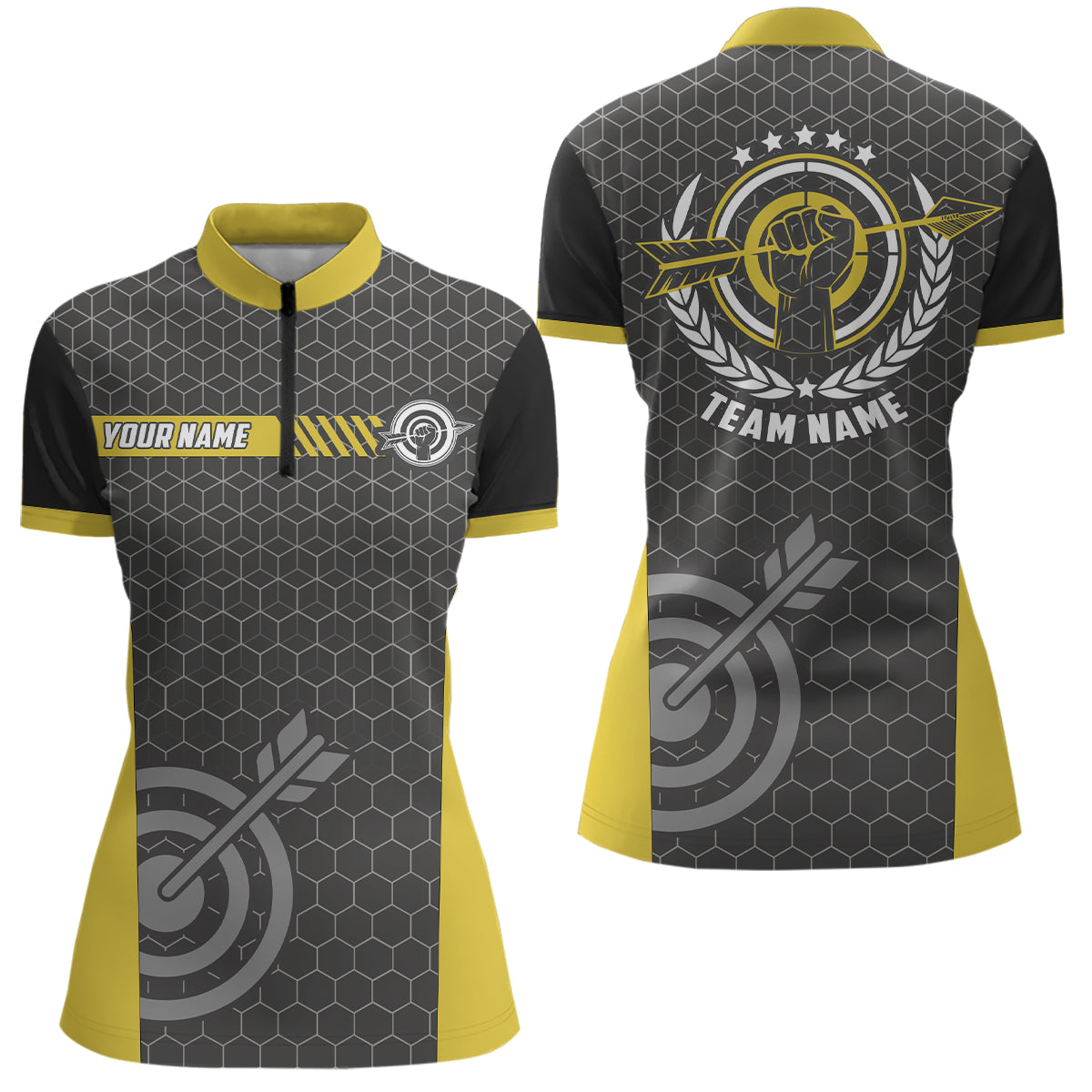 Yellow And Black Archery Target Women Quarter-Zip Shirts, Custom Team Name  Archery Jerseys TDM0660