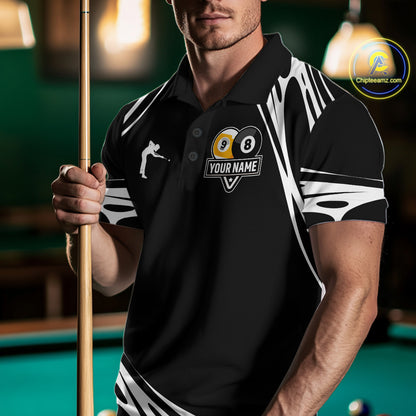Personalized 8 Ball & 9 Ball Pool Billiard Polo, 1/4 Zip For Men Custom Team Billiard Jersey |White TDM5600