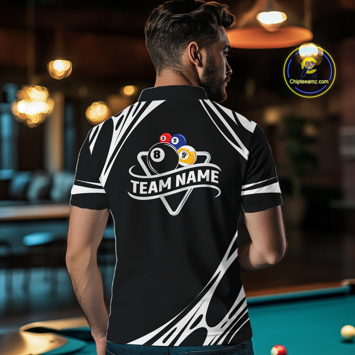 Personalized 8 Ball & 9 Ball Pool Billiard Polo, 1/4 Zip For Men Custom Team Billiard Jersey |White TDM5600