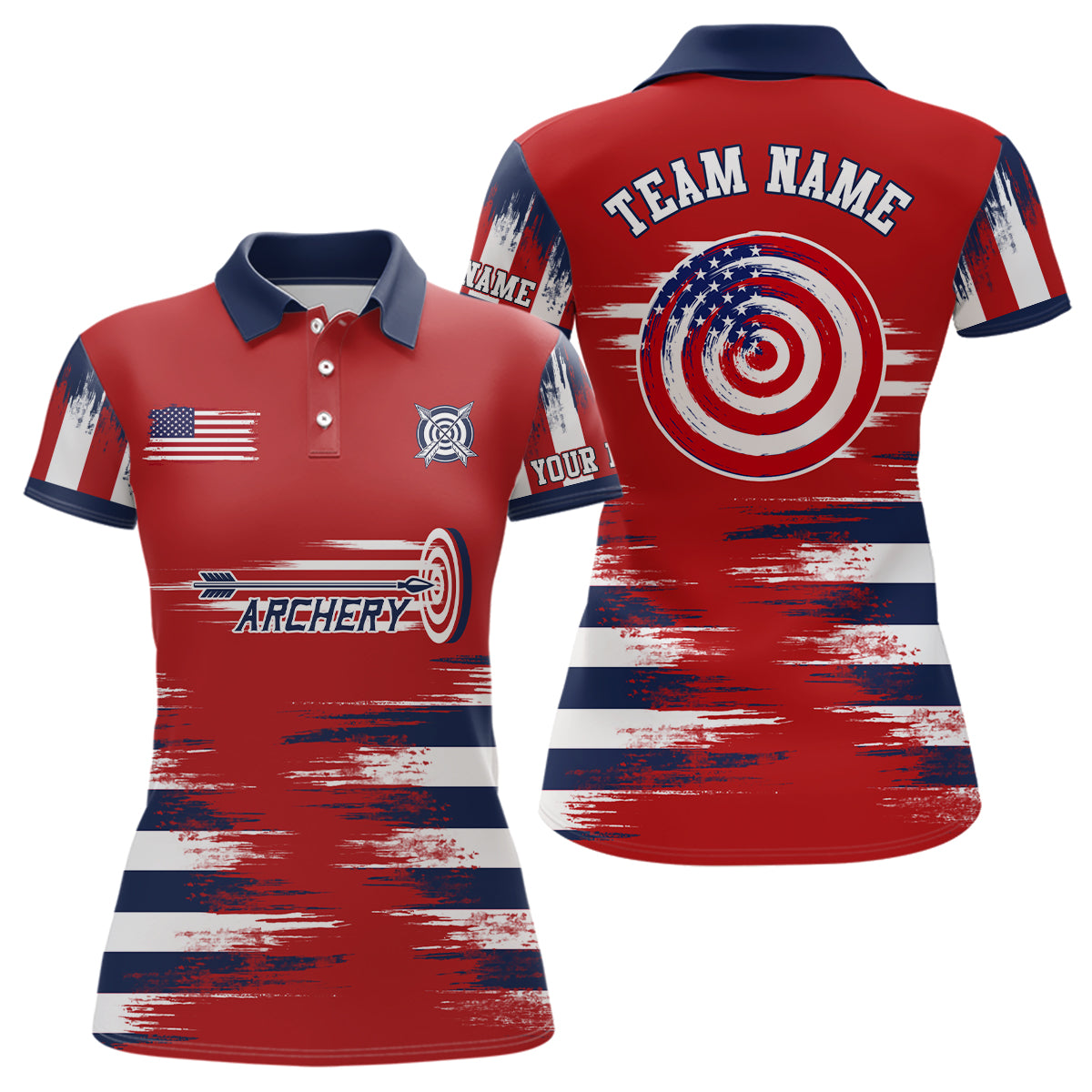 Personalized Red US Archery Target Women Polo Shirts Custom Team Name Archery Jerseys Shirts TDM0470