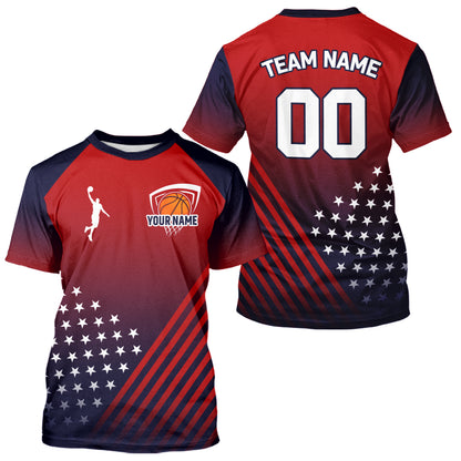 Personalized American Flag Basketball Jersey Custom Name And Number Patriotic Basketball Shirt|Red TDM5628