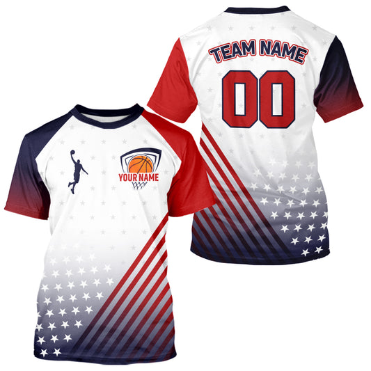 Personalized American Flag Basketball Jersey Custom Name & Number Patriotic Basketball Shirt|White TDM5629