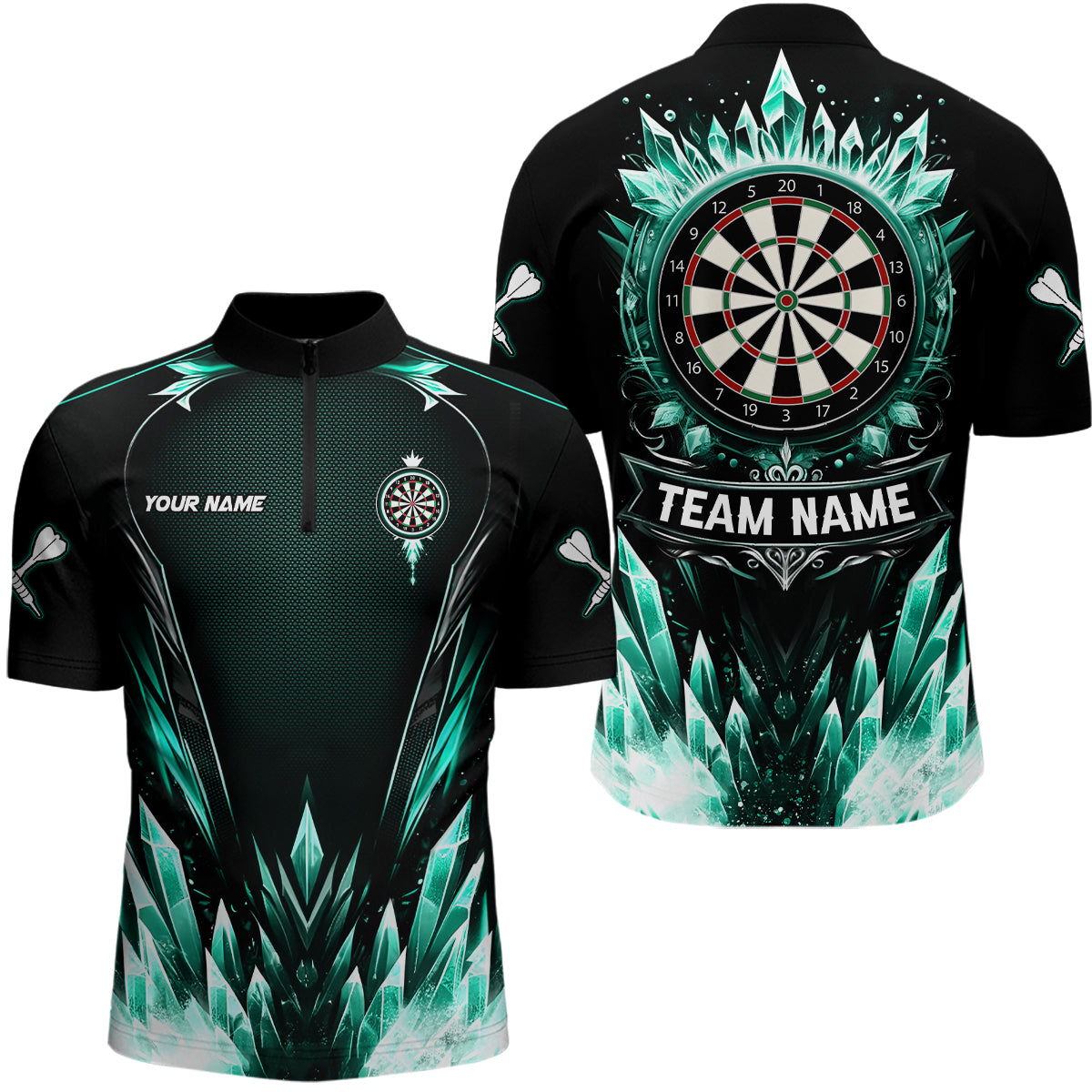 Personalized Turquoise Icy Dartboard Custom Darts Polo & Quarter Zip For Men, Team Dart Jerseys TDM3670
