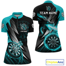 Load image into Gallery viewer, Personalized Strike Black &amp; Turquoise Flaming Dragon Dart Shirts For Women Custom Dart Team Jersey TDM4300