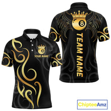 Load image into Gallery viewer, Black And Gold 8 Ball Crown Tribal Billiard Shirt For Men Custom Pool Jersey Billiard Team Shirt TDM4724