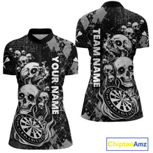 Load image into Gallery viewer, Black Grey Grunge Argyle Skull Dart Shirts Custom Women&#39;s Dart Jerseys Team Polo &amp; Quarter Zip TDM3836