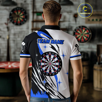 Personalized Funny Dartboard Darts Polo & Quarter Zip For Men Custom Darts Team Jerseys | Blue TDM4124